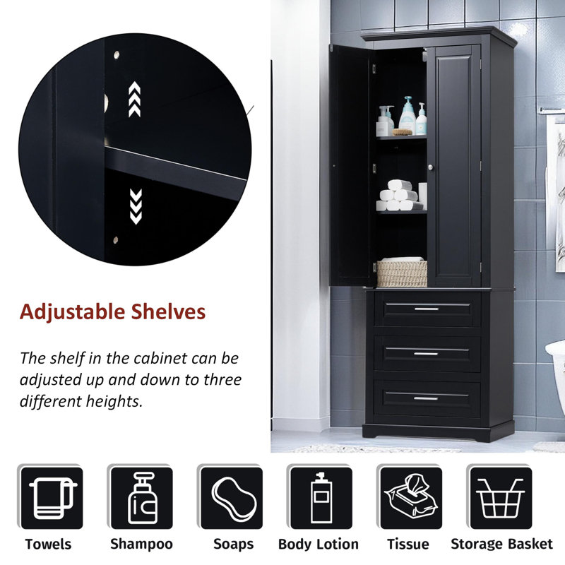Rivertown Freestanding Bathroom Cabinet with 3 Drawers, Black