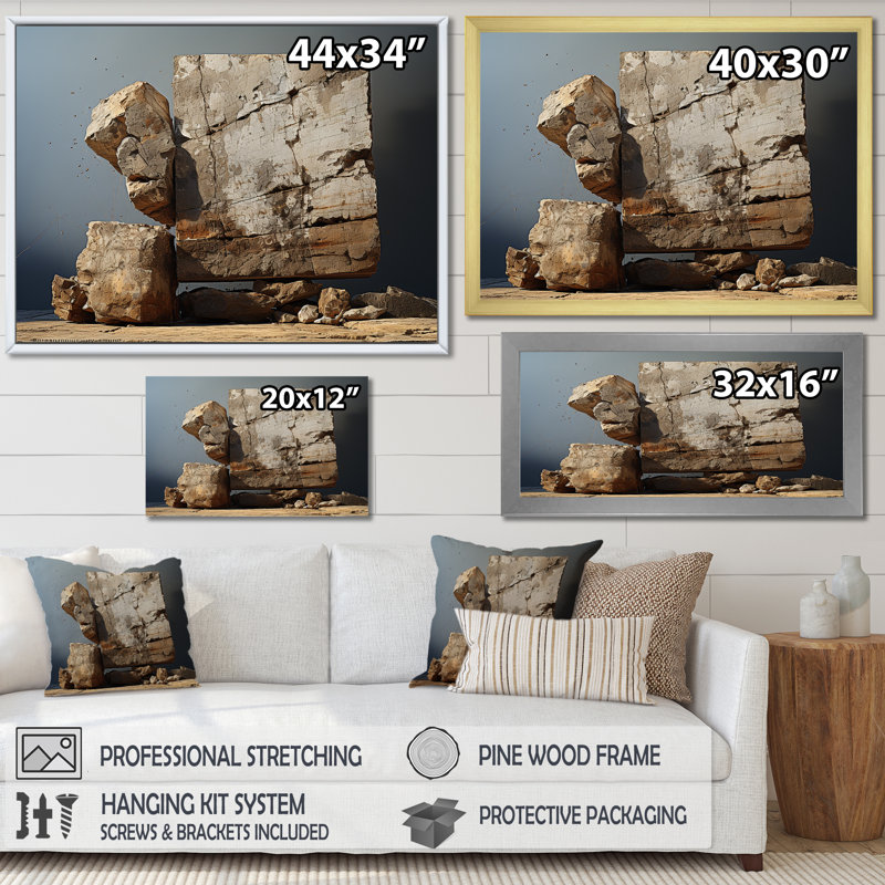 «Brown Stone Geode Minimalisme Charm», reproduction sur toile, Cadre simple noir, H 30 po x l 40 po x P 1,5 po