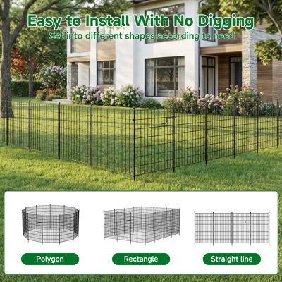 No‑Dig Metal Garden Fence with Lockable Gate, Rust‑Proof Temporary Dog & Animal Barrier Fence for Backyard