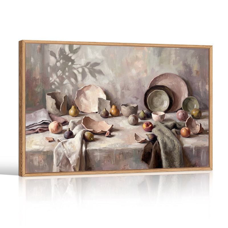 «Fruit and Broken Pottery in Mute Earth Tones», art mural sur toile, 18"H x 24"W