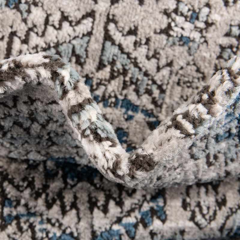 Tapis gris / ivoire / bleu Weingartner, Rectangle 6 pi x 9 pi
