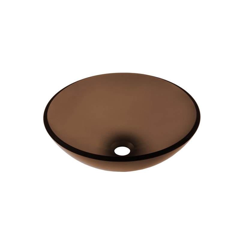 Novatto 16.5'' Brown Glass Circular Bathroom Sink, Brushed Nickel