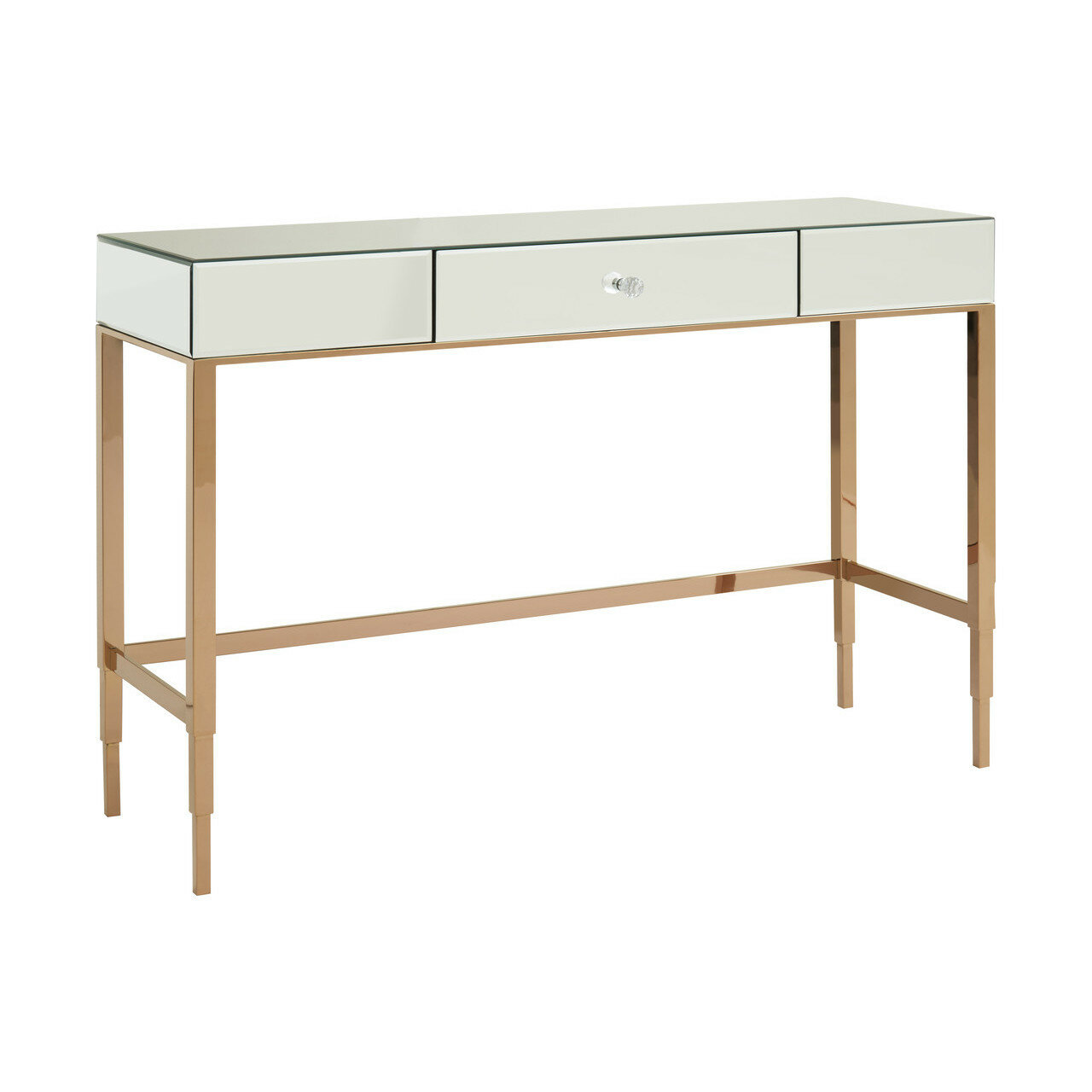 White and rose gold shop console table