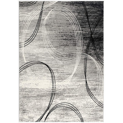 Tapis abstrait gris / blanc en oléfine 6 pi 6 po x 9 pi 4 po Abstract Machine Made