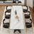 Modern Dining Table Set For 8-10 With 94.5'' Extendable Sintered Stone Dining Table And 8 Fabric Upholstered Arm Chairs-1071083233-1071083231