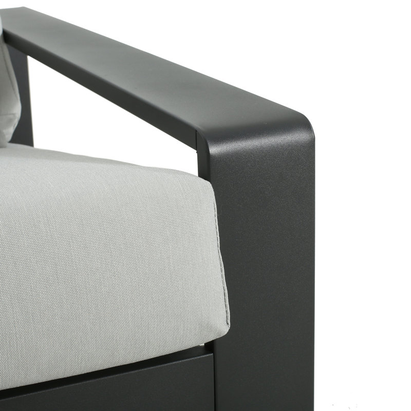 Outdoor And Indoor Aluminum Lounge Chair, Black Finished Frame With Grey Cushion, Set Of 2, Light Gray Cushion/Black Frame