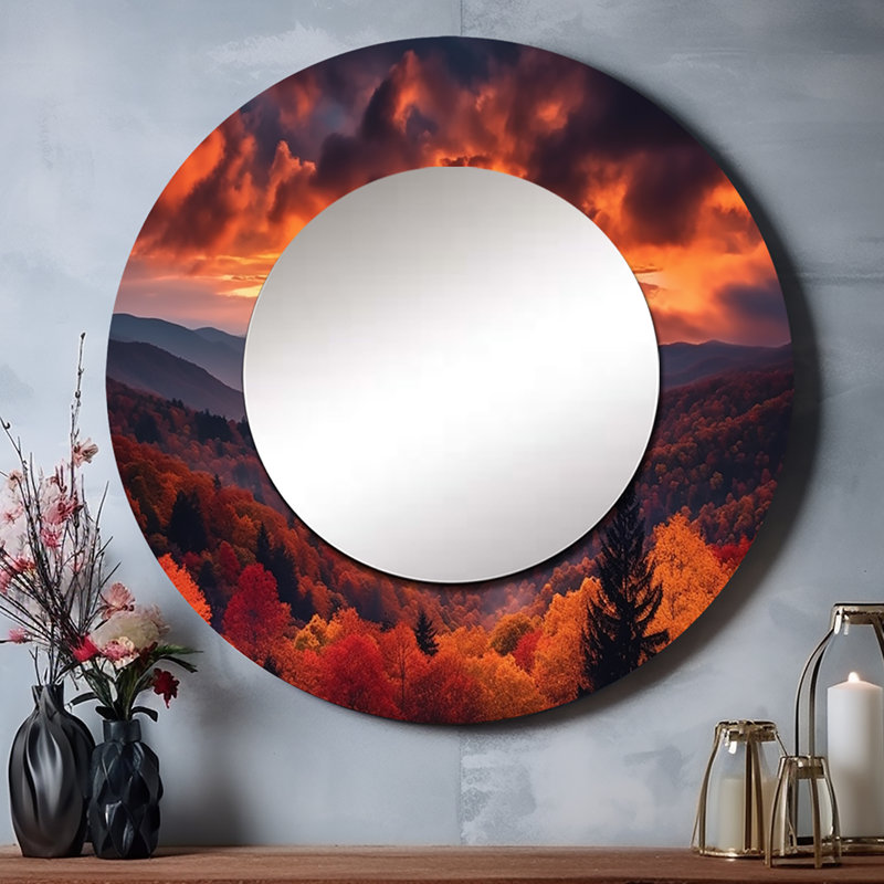Tennessee Great Smoky Mountains Sunset I - miroir décoratif du Tennessee, miroir mural rond moderne, impression d'art en métal