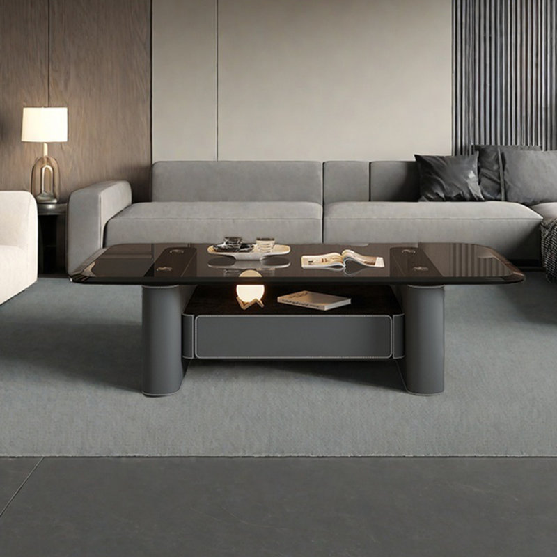 Table basse italienne en verre trempé rectangulaire, H 16,5 po x L 47,2 po x l 23,6 po