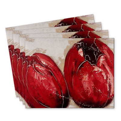 Two Red Tulips Polyester Kundra Set of 4 - Home Decor