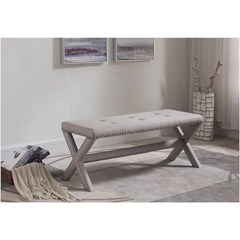 Glam Accent Bench With Nailhead Trim, Gray