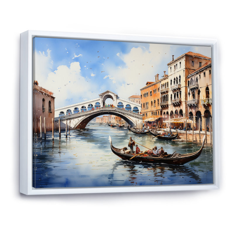 Italie, pont du Rialto Ponte I - Italie, art mural, 12" H x 20" W, Cadre flottant blanc