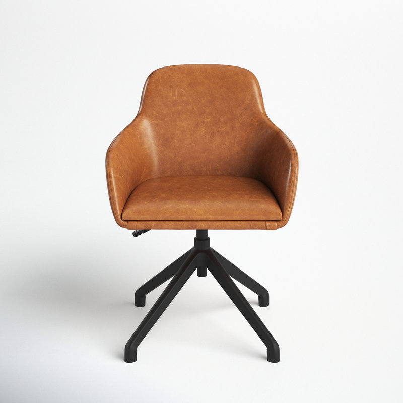 Rosser 28.3" W Faux Leather Swivel Task Chair with Adjustable Height, Brown