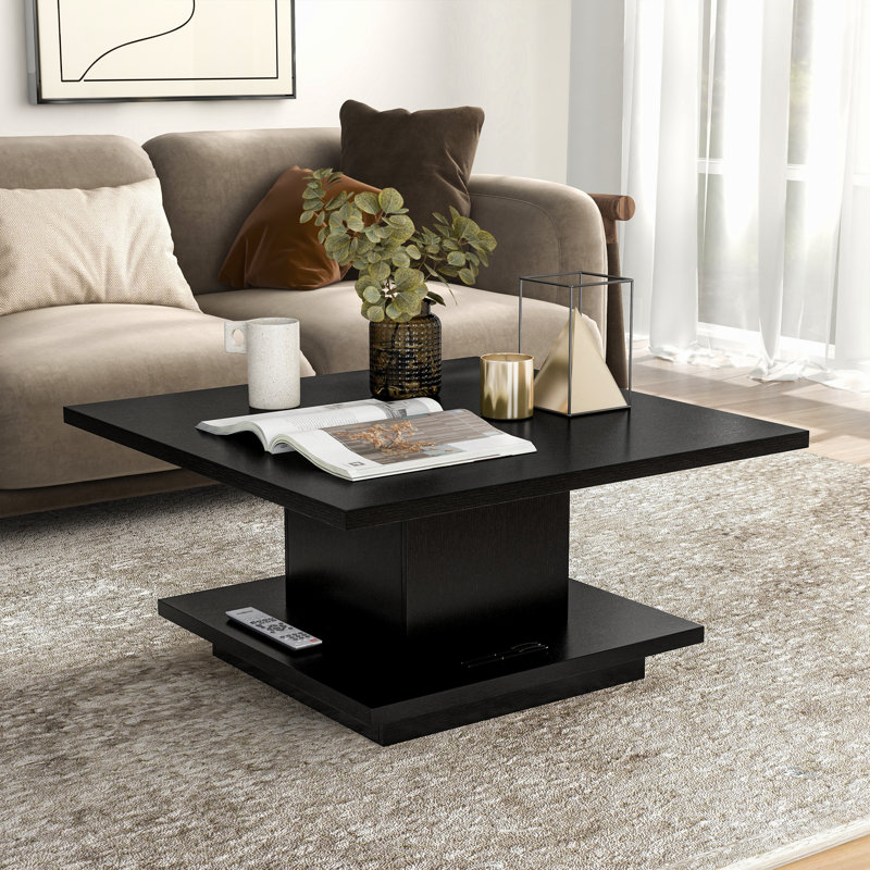 Table basse avec rangement en bois manufacturé Stallard , Crème, H 15,75 po x l 31 po x P 31 po