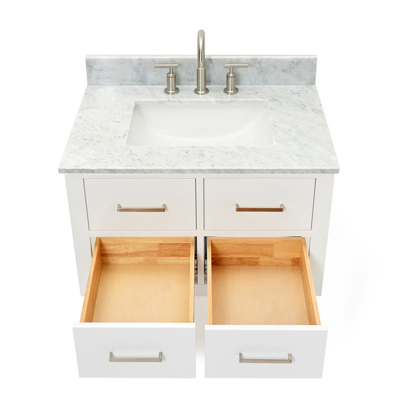 Ensemble de meuble-lavabo mural simple 31 po Ceinture, Blanc, Nickel brossé