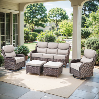 Meriline 5-Piece Wicker/Rattan Sofa Seating Group With 6" Thick Cushions