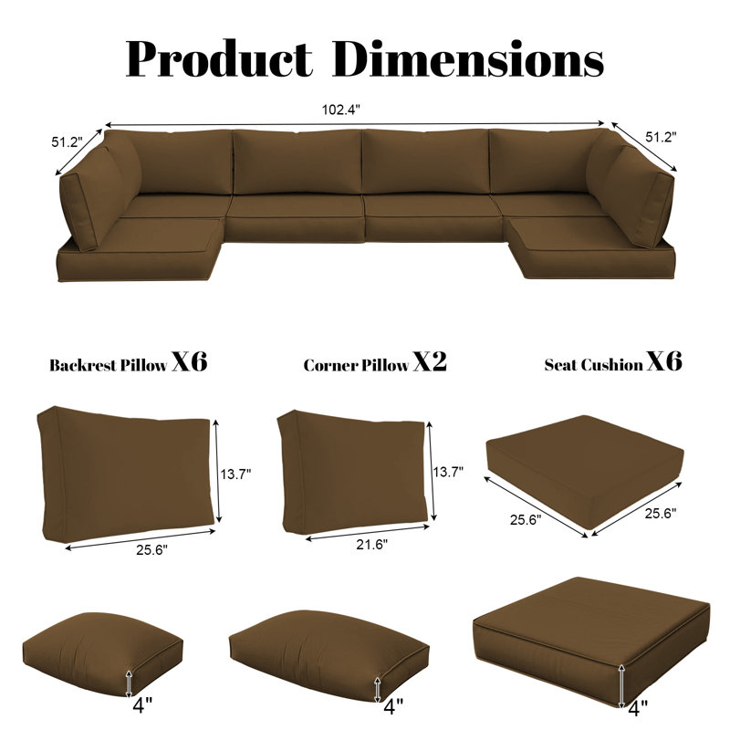 14-piece Outdoor Sectional Cushions Replacement Set, Deep Seat Patio Furniture Cushions, Waterproof & Fade Resistant Couch Cushions For 6-seat Wicker Conversation Sets