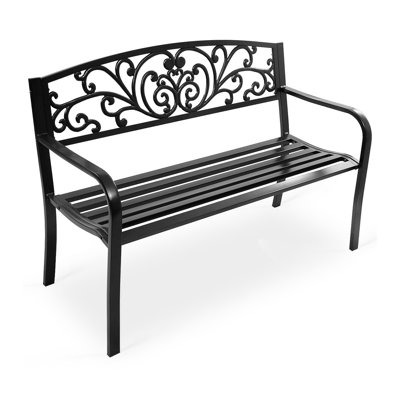 50-Inch Patio Park Bench With Steel Frame And Cast Iron Backrest by Astoria Grand