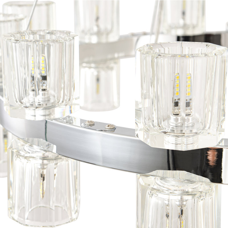 Lustre en cristal 30 lumières 2 anneaux, Nickel brossé