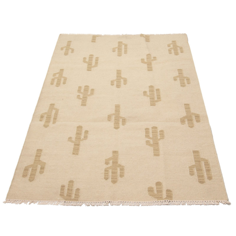 Tapis brun / crème en laine tissé à plat à la main à motif rectangulaire New 5 pi x 8 pi New Ashford