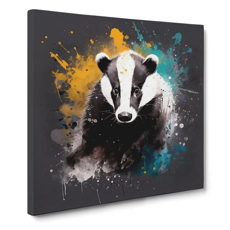 Badger Splatter Art - Wrapped Canvas - Framed Print, 35cm H x 35cm W x 3cm D