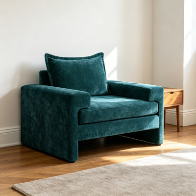 Fauteuil d'appoint surdimensionné en chenille avec structure en bois massif, méridienne ergonomique rembourrée pour le salon et la chambre à coucher
