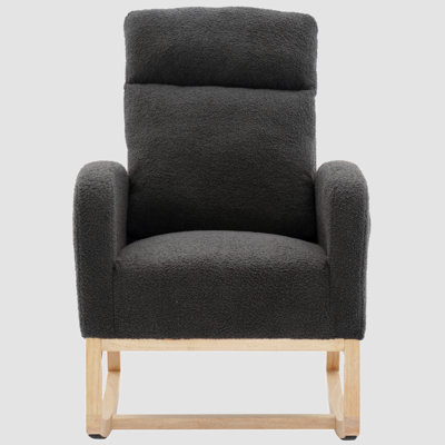 Modern Accent Rocking Chair Rocking Chair With Solid Wood Legs, Upholstered Nursery Glider Rocker, Comfy Armchair With Side Pocket, Living Room Lounge -  Hokku Designs, 35EEE2B38EA2415FA710CC149B6A28E0