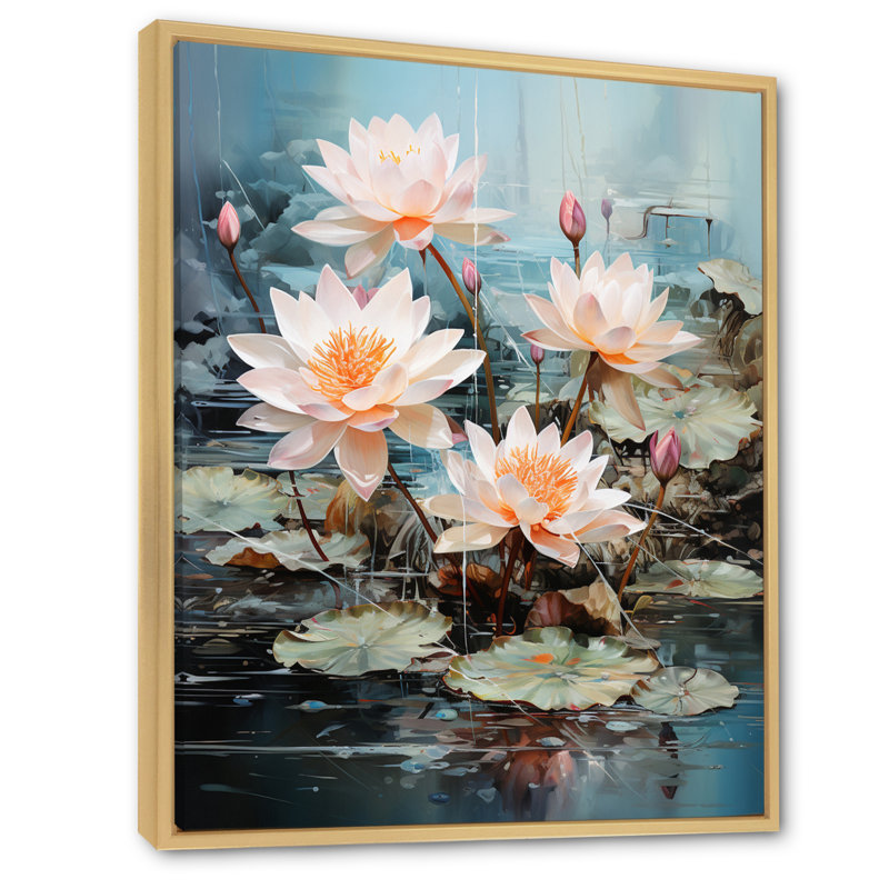 «Amebury Asian Art Lotus Pond» sur toile, Cadre naturel flottant, H 40 po x l 30 po x P 1,5 po