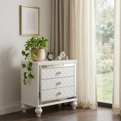 Ghahi White/Mirror Accent Trim 3 Drawers 26In. W Nightstand