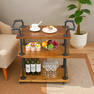 Bar Cart For The Home, 3 Tier Small Wine Bar Cart, Drink Serving Cart On Wheels , Mini Beverage Utility Cart For Kitchen, Dining Room, Living Room
