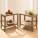Daequain Rattan Nightstands with 2 Open Storage Shelves