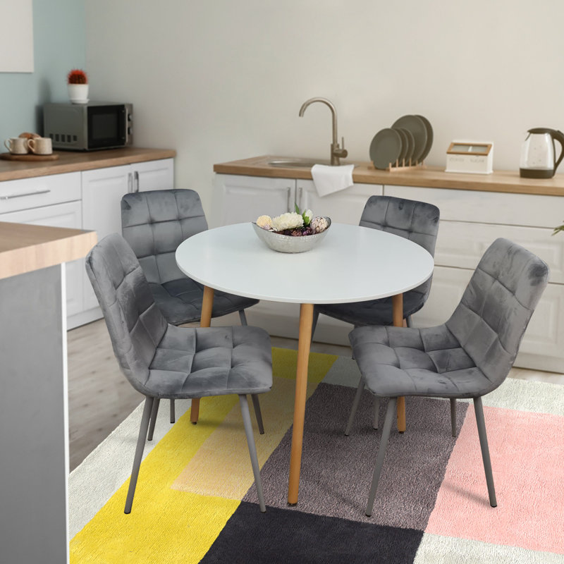 Gordin 4 - Person Dining Set, Grey, White