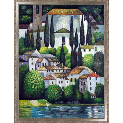 «Church in Cassone (Landscape with Cypress)» par Gustav Klimt - Peinture sur toile encadrée