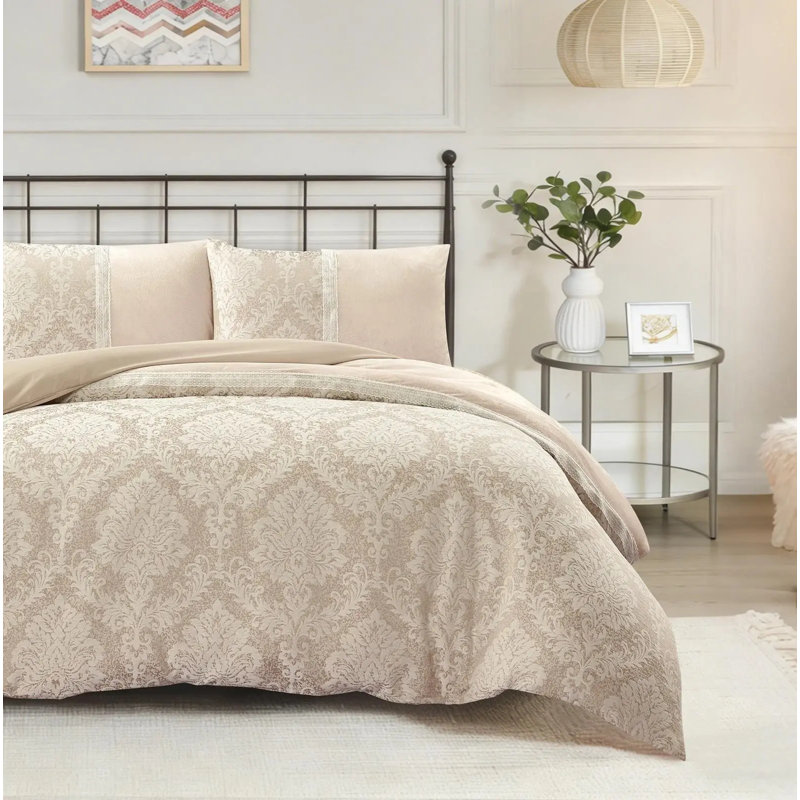 Polyester Floral Duvet Cover, King Duvet Cover + 2 Pillowcases, Mink Floral