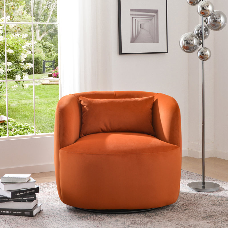 Jaydin 33" Wide Velvet Upholstered Swivel Armchair, Rust Velvet