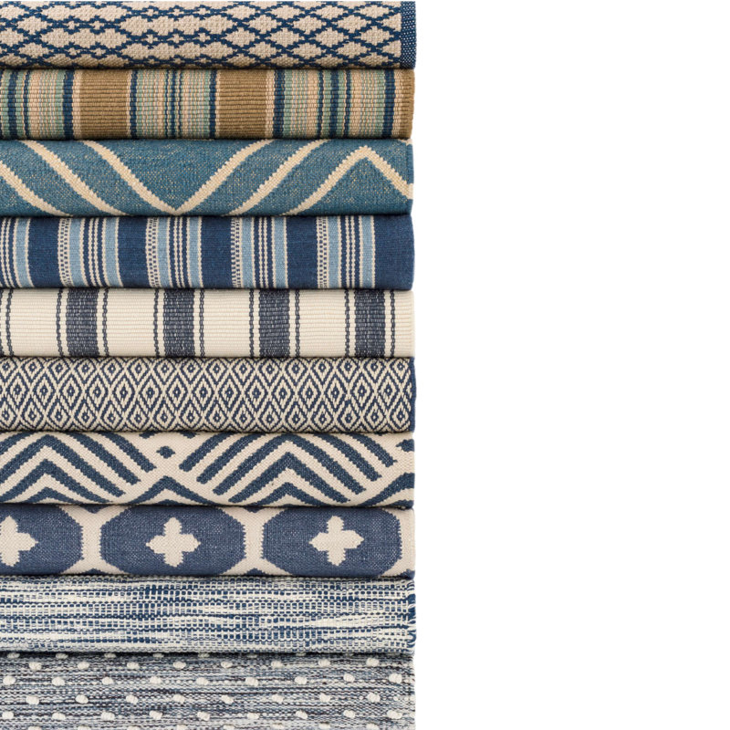 Blue Heron Stripe Handwoven Cotton Rug, Rectangle 6' x 9'