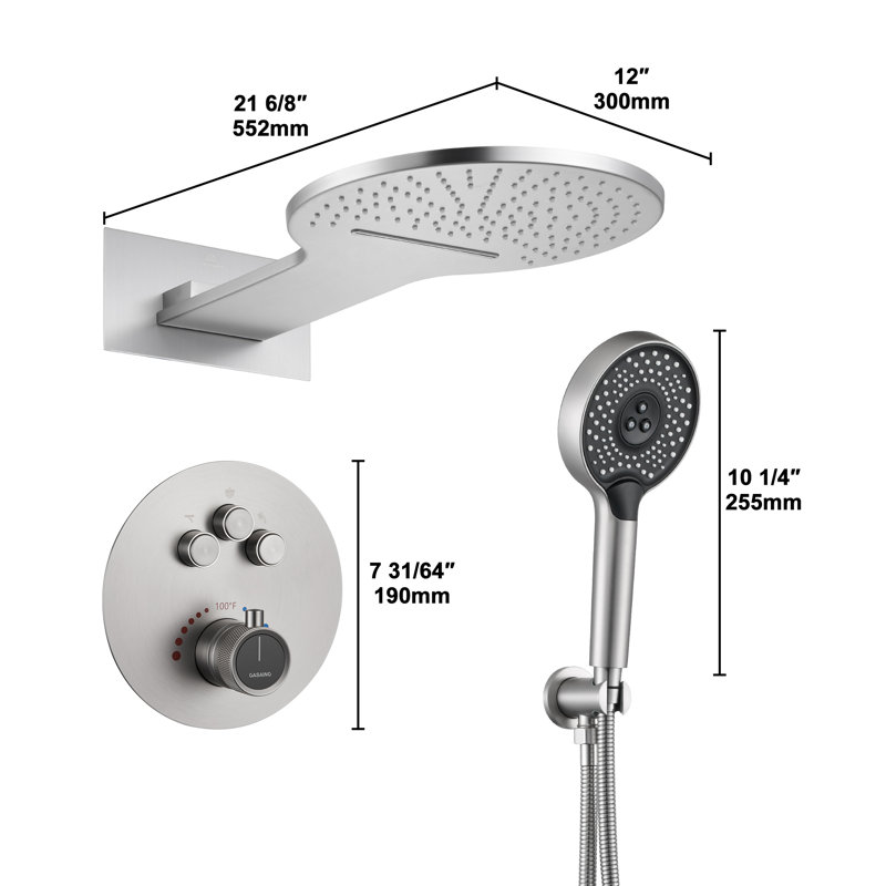 Rainier Thermostatic Rainfall Shower System with Rough in-Valve, Brushed Nickel