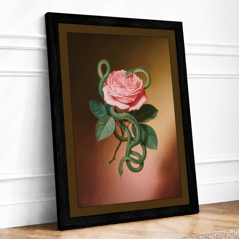 Pink Rose in Bloom Botanical - Framed Print, A3 - 42.0 x 29.7 cm, Black
