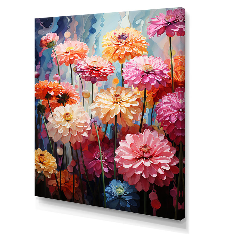 Reproduction d'art sur toile Zinnias, H 32 po x l 24 po x P 1 po, Toile tendue