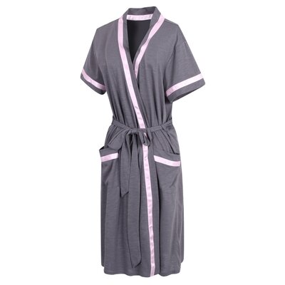 Alwyn Home Womens Cotton Robes, Lightweight Short Sleeve Kimono Bathrobe Spa Knit Robe Bridal Dressing Gown Sleepwear RHW2753 Grey 1 -  9DA93E181091454AACF19BFBA2828254