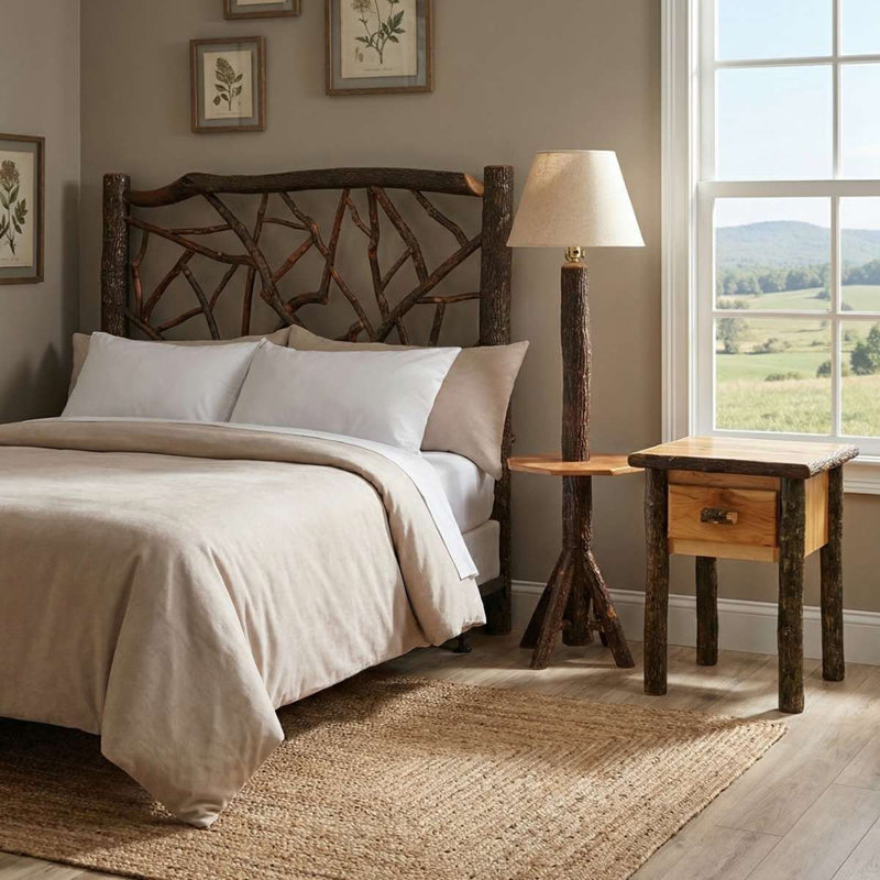Fireside Lodge Hickory Log Floor Lamp without Lamp Shade - with Shelf - Espresso, Espreso