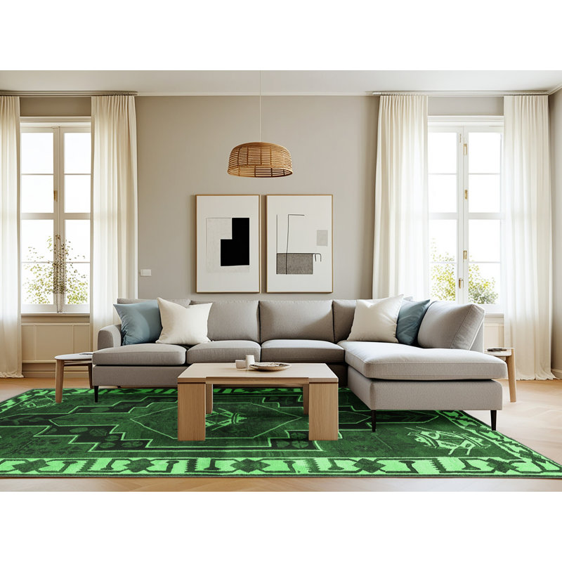 Tapis traditionnel vert émeraude 644, Rectangle 8 pi x 12 pi