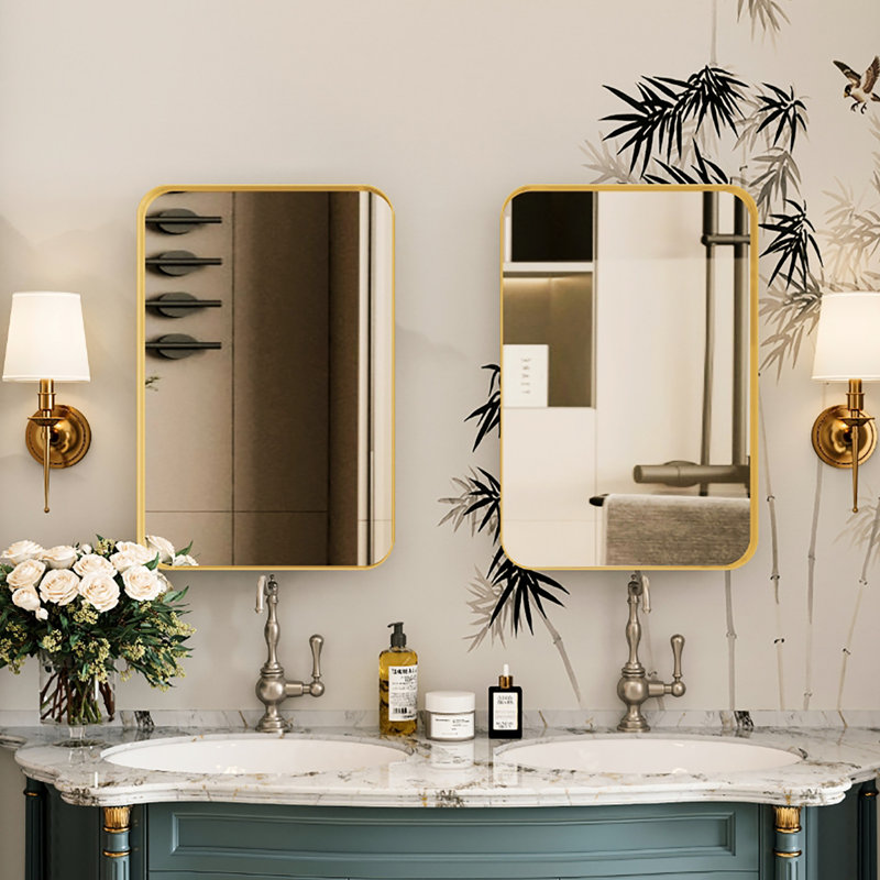 16X24 Inch Matte Gold Recessed Metal Bathroom Mirror Cabinet With Adjustable Shelves, Strong And , , Fog, Corrosion, -Proof, Framed Medicine & Shelves In Gold, Fine Quality, For Bath
