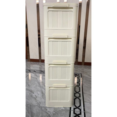 Cream White Plastic Storage With 5 And Collapsible Design - 19.32"×12.09"×49.23", Magnetic Door, Wheels For Living Room, Bedroom, Kitchen, Gaming Tool Practical Solution Cabinet 19.32"×12.09"×49.23"