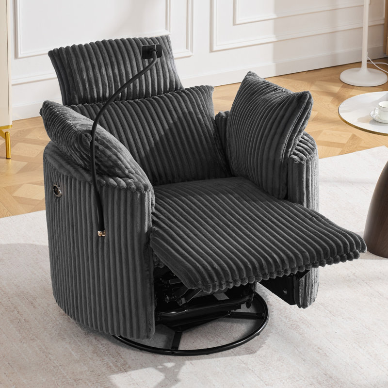 Fauteuil inclinable électrique à bascule avec support pour téléphone et port de charge USB, fauteuil inclinable pivotant à 210 ° pour chambre de bébé avec dossier et repose-pieds réglables