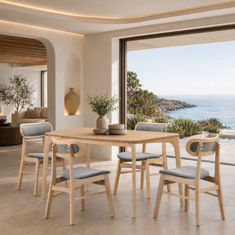 Ensemble de salle à manger 5 pièces en bois massif avec chaises sculptées, Oak, 4