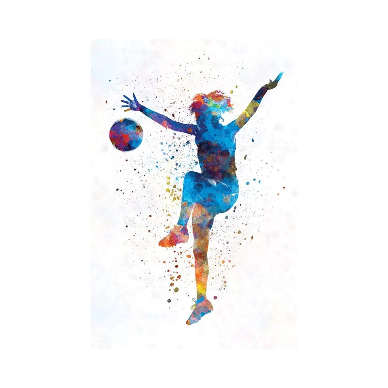 Woman Soccer Player 12 in Watercolour 1 Piece Wrapped Canvas Painting, 66.04cm H x 45.72cm W x 1.91cm D