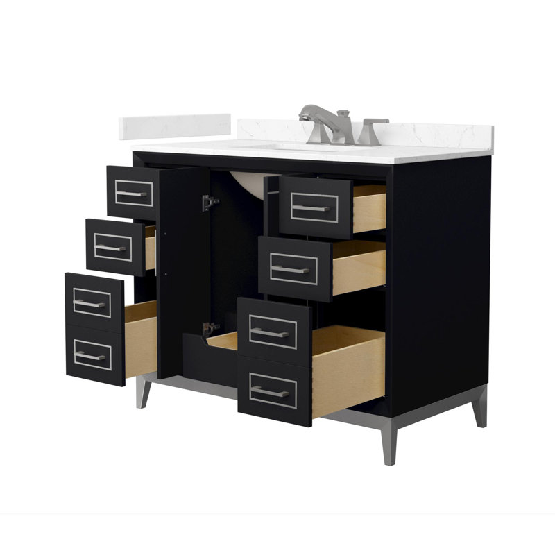 Marlena 42" Freestanding Single Bathroom Vanity with Cultured Marble Top, Black, Brushed Nickel, 42"