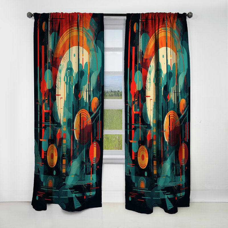 Rideau occultant vert et orange Mid Century Innovations III - Mid-Century, L 52 po x L 84 po