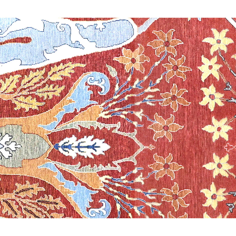 Hand Knotted Wool Area Rug in Red And Charcoal, Rectangle 5' x 8'