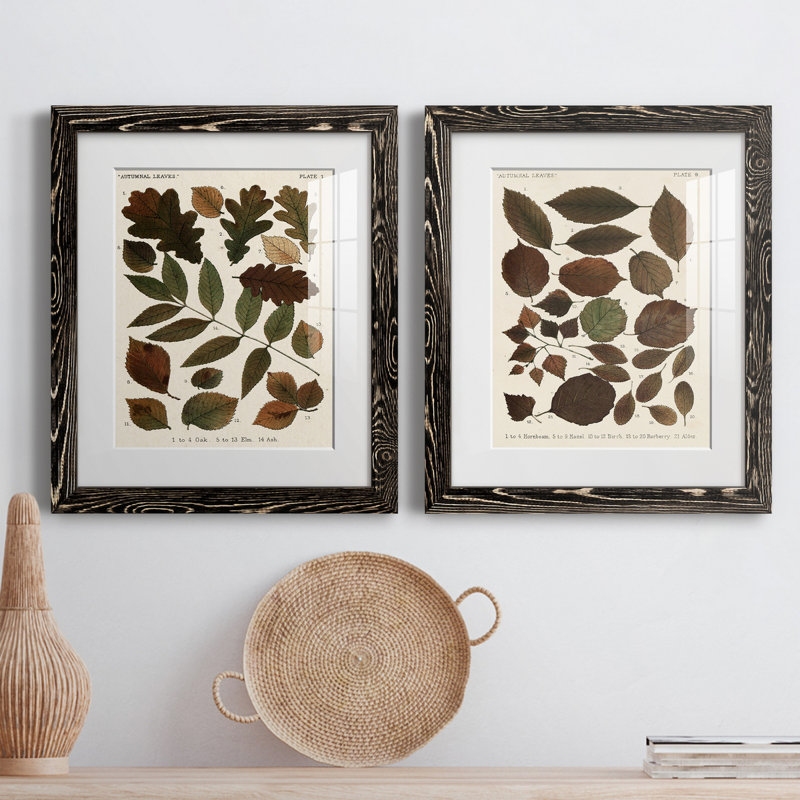 Feuilles d'automne - ensemble de 2 reproductions d'art, H 20 po x l 17 po x P 1 po, Papier encadré noir, Blanc